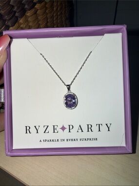 Ryze Party Silver Necklace with Purple Oval Crystal Pendant